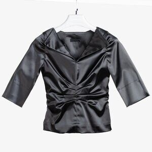 Paul Hardy Deep Green Satin Ruched Blouse